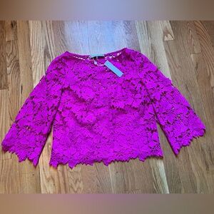 Trina Turk Floral Lace Bell Sleeve Hot Pink Top size xsmall NWT